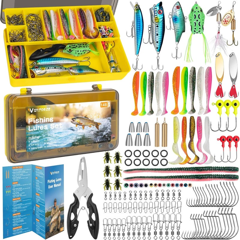 WITOROR Fishing Lures, Tackle Box with Tackle Included, Crankbaits, Spoon, Hooks, Weights & Other Accessories, Fishing Bait Lure Gear Kit Gifts for Men Bass Freshwater - Image 1